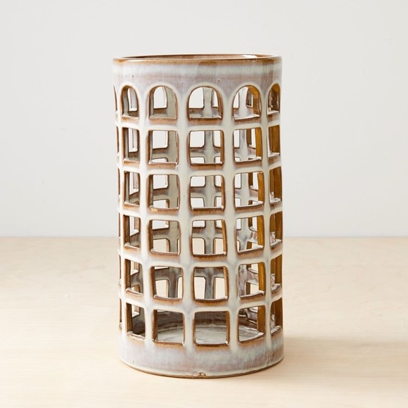 West Elm Accents New West Elm Ceramic Cutout Lantern Large White